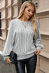 Ribbed Knit Round Neck Drop Shoulder Lantern Sleeve Top